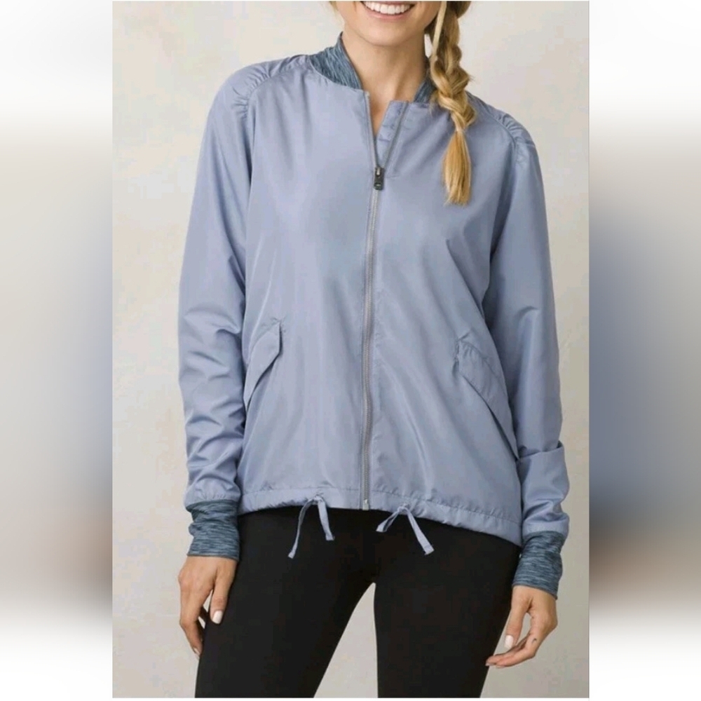 PrAna Center Bomber Jacket Blue Full Zip Side Pockets Lightweight Size Medium